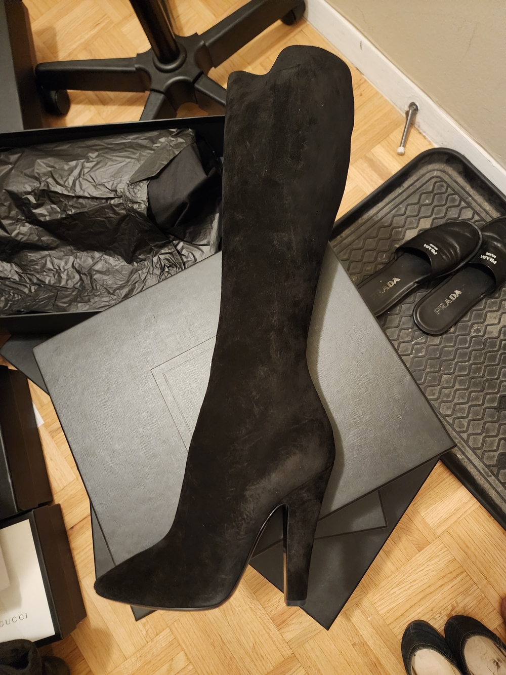 Saint Laurent Black Over-the-Knee Suede Stiletto Boot